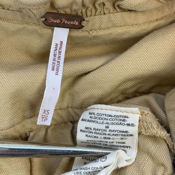 Free People Milkmaid Peasant Cropped Blouse Top XS Tan Brown Puff Short Sleeve - Picture 5 of 10